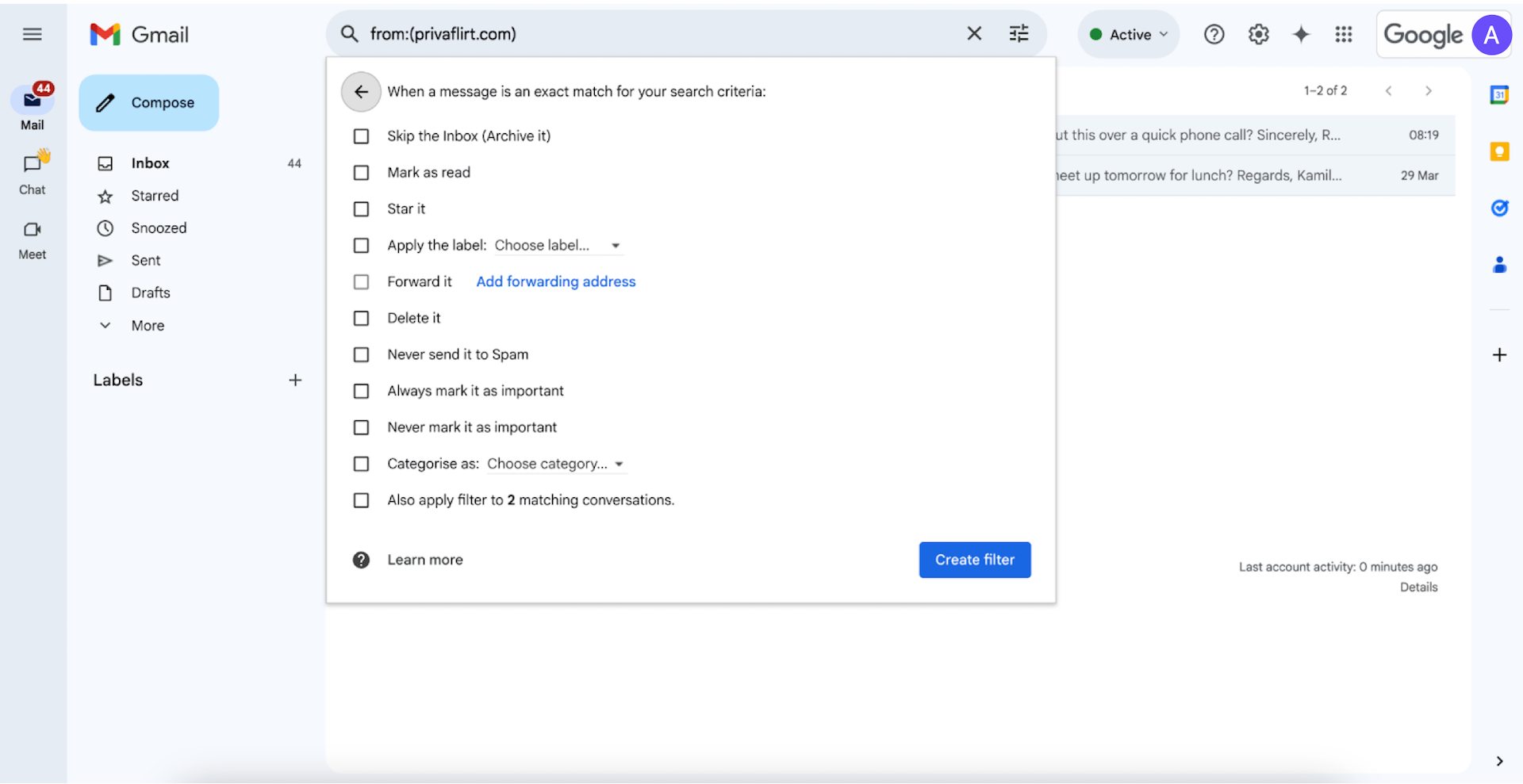 Create a filter Gmail