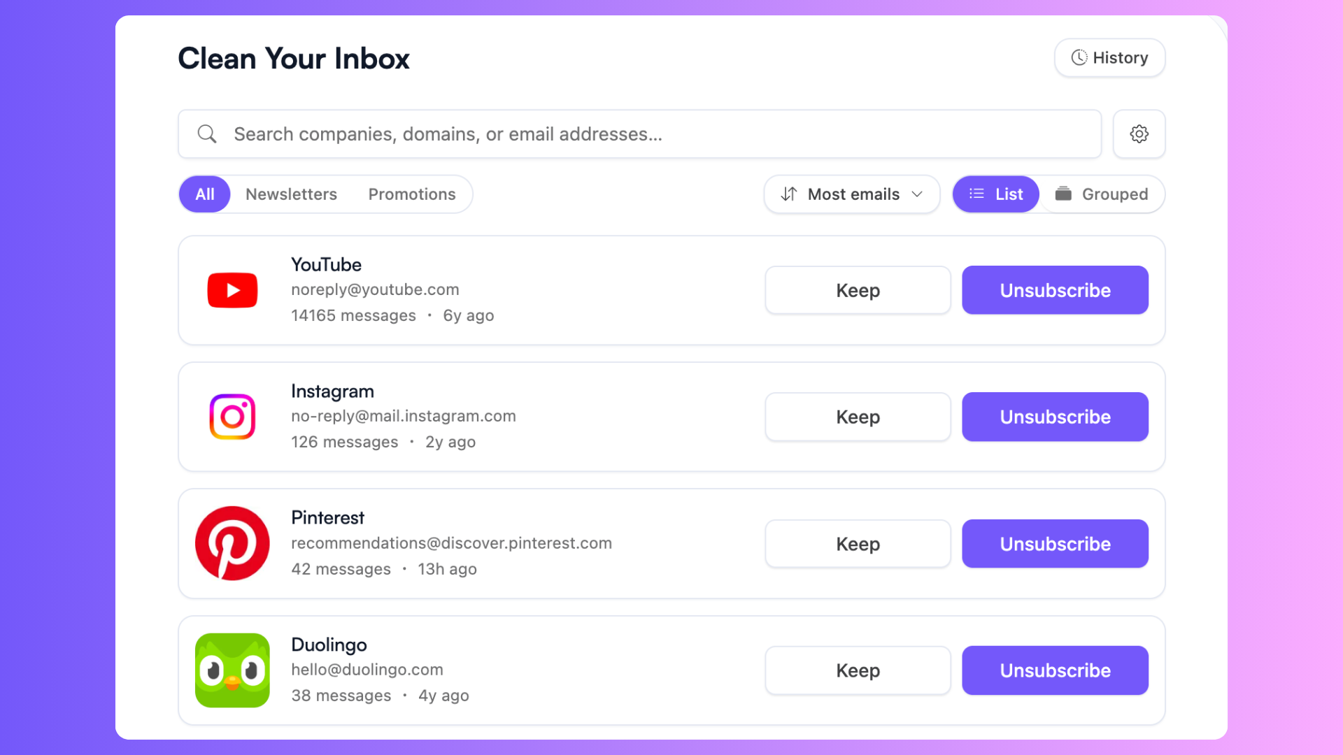 Clean gmail by unsubscribing from senders with AgainstData